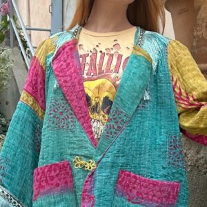 Pardessus Kantha Modèle Turquoise